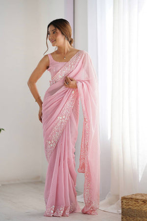 Pink Printed Georgette Saree