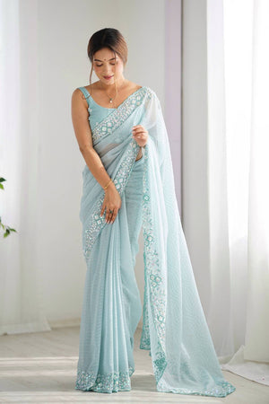 Sky Blue Printed Georgette Saree