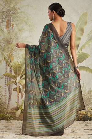 Black Digital Printed Cotton Ready to Wear Saree