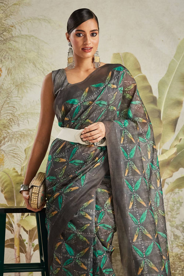 Black Digital Printed Cotton Ready to Wear Saree