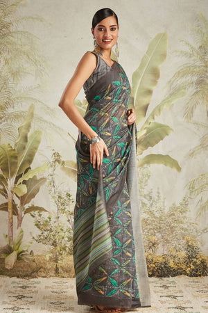 Black Digital Printed Cotton Ready to Wear Saree