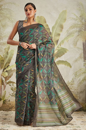 Black Digital Printed Cotton Ready to Wear Saree