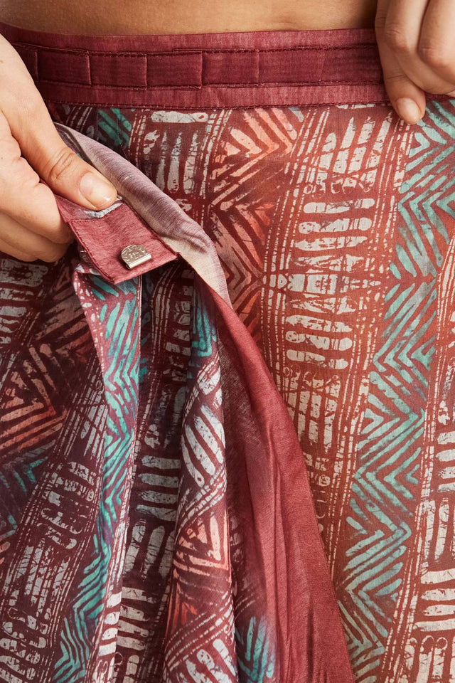 Maroon Digital Printed Cotton Ready to Wear Saree