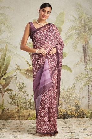 Wine Digital Printed Cotton Ready to Wear Saree