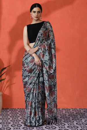 Multy Floral Printed Chinon Saree