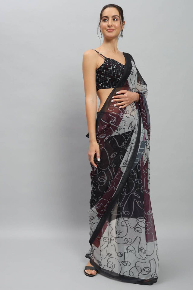 Multy Printed Georgette Saree