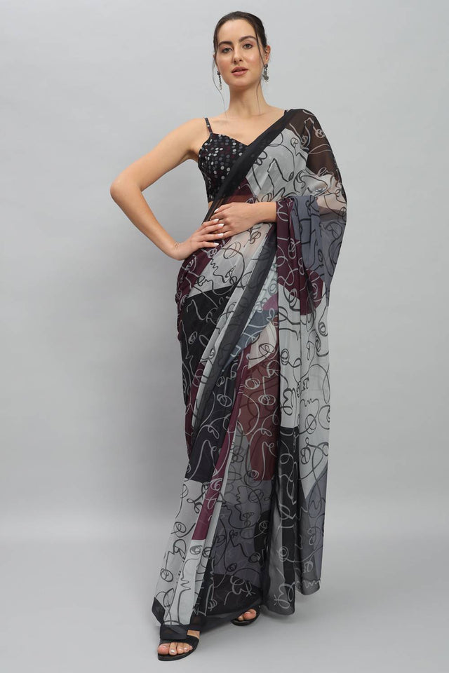 Multy Printed Georgette Saree