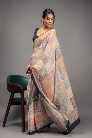 Orange Printed Georgette Saree