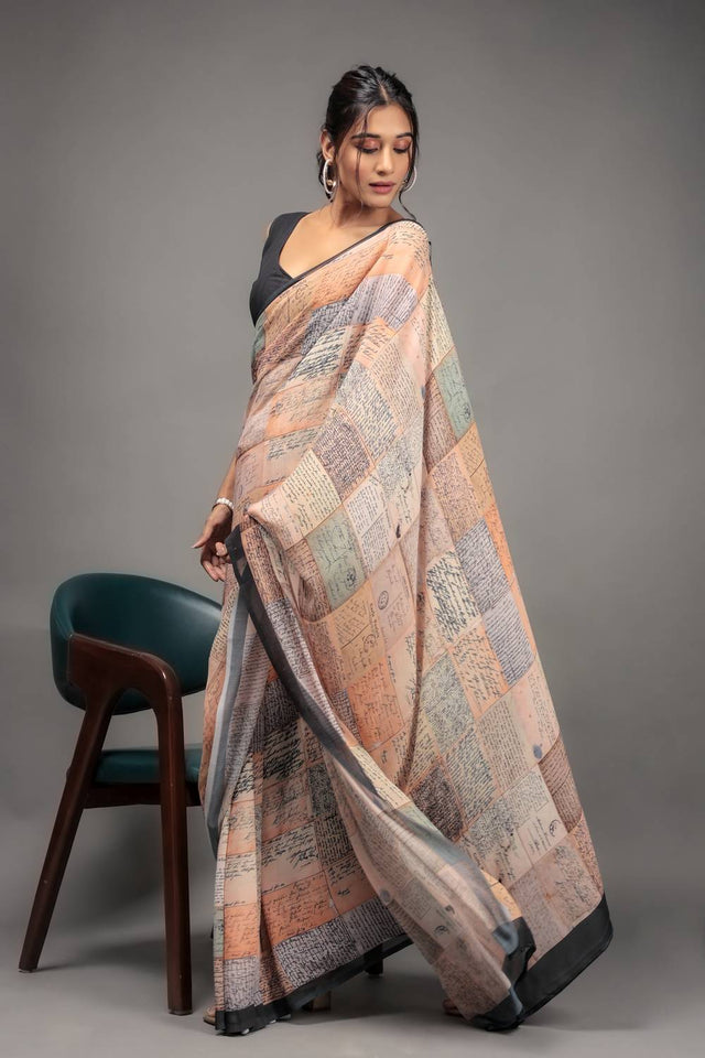 Orange Printed Georgette Saree