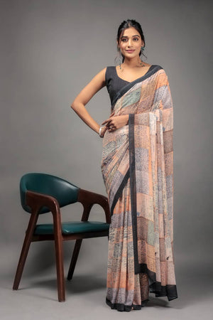 Orange Printed Georgette Saree