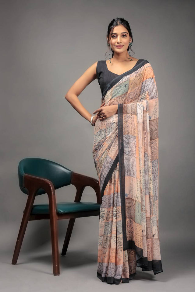 Orange Printed Georgette Saree