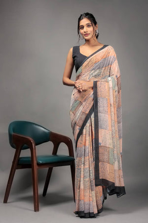 Orange Printed Georgette Saree