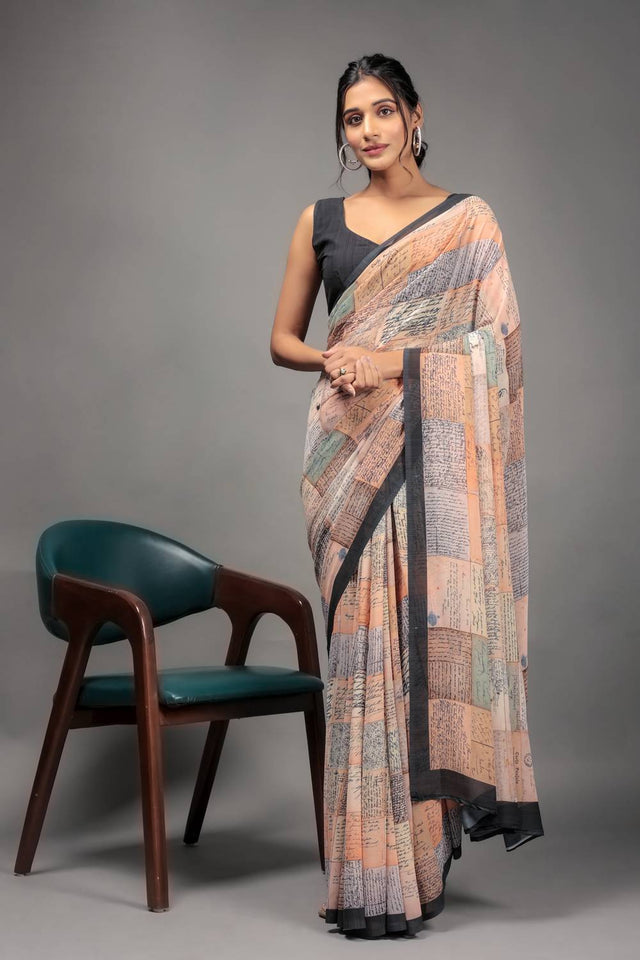 Orange Printed Georgette Saree