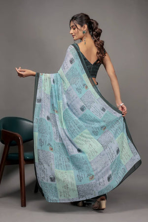 Green Printed Georgette Saree