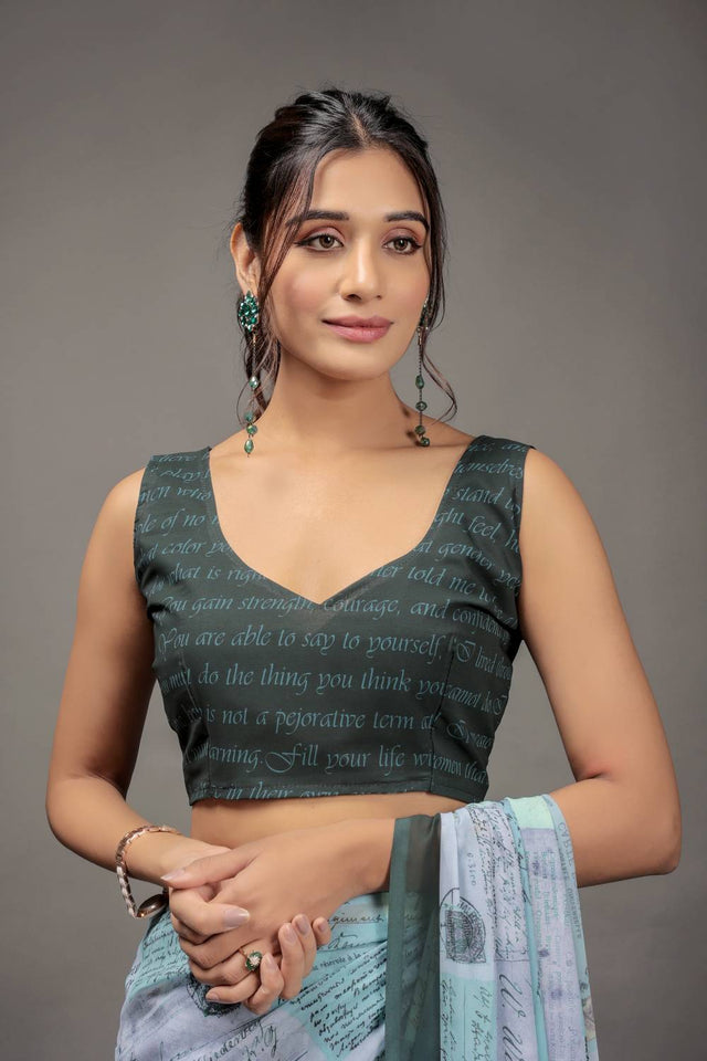 Green Printed Georgette Saree