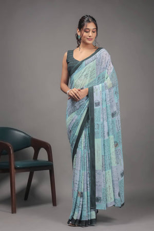 Green Printed Georgette Saree