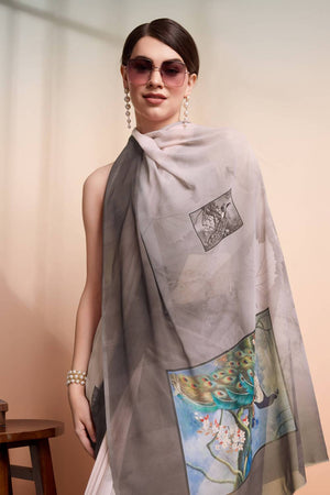 Grey Animal Printed Georgette Saree