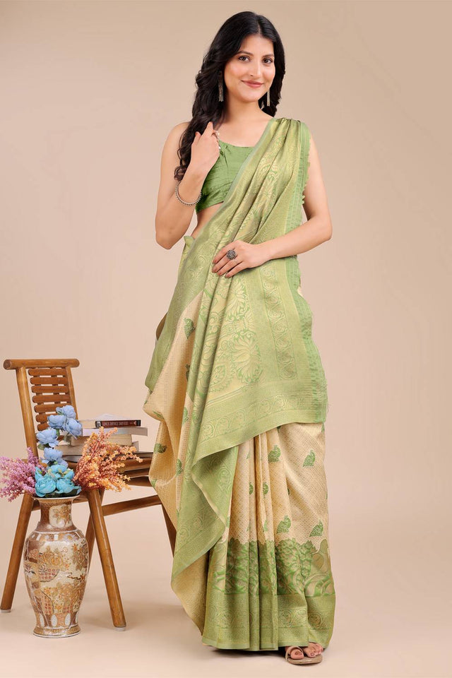 Light Green Woven Banarasi Silk Saree