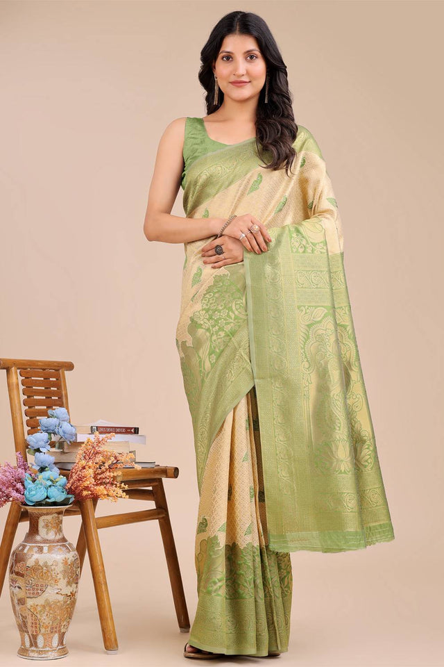 Light Green Woven Banarasi Silk Saree