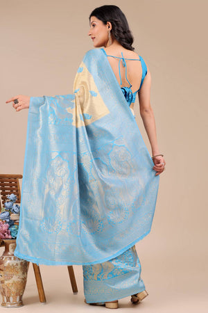 Sky Blue Woven Banarasi Silk Saree