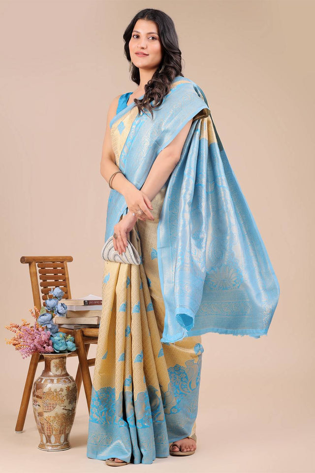 Sky Blue Woven Banarasi Silk Saree