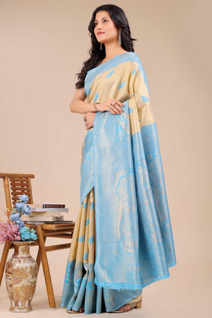 Sky Blue Woven Banarasi Silk Saree