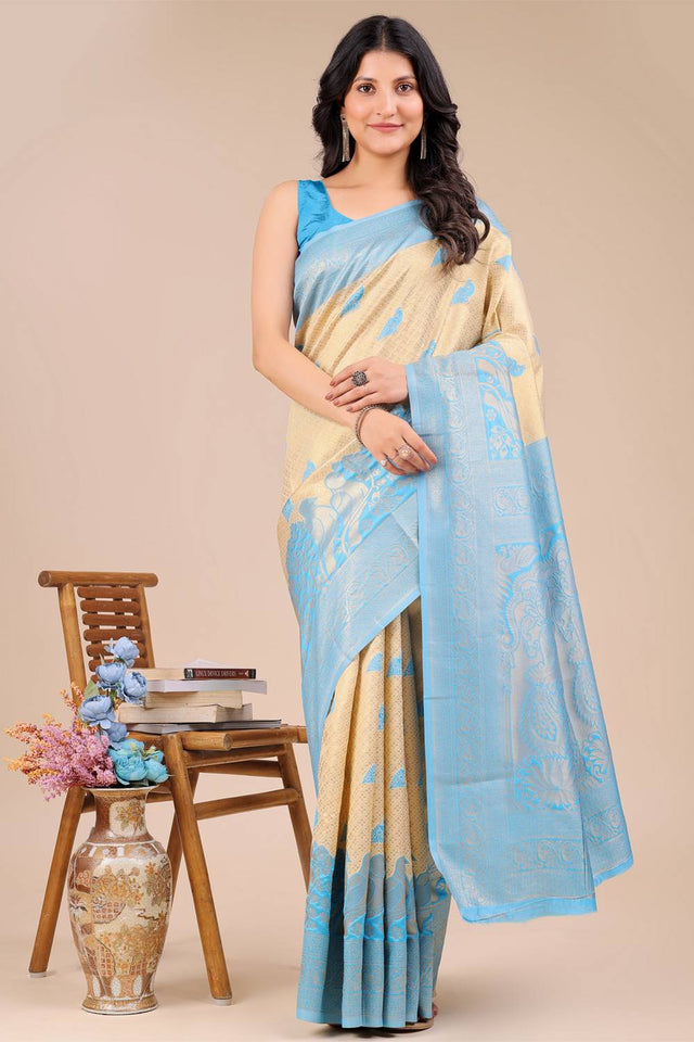 Sky Blue Woven Banarasi Silk Saree