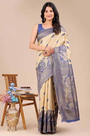 Blue Woven Banarasi Silk Saree
