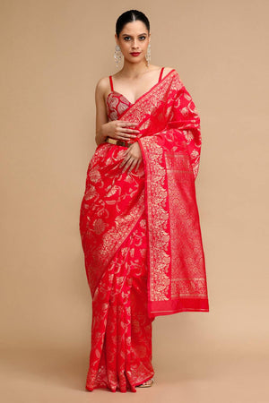 Red Woven Silk Saree
