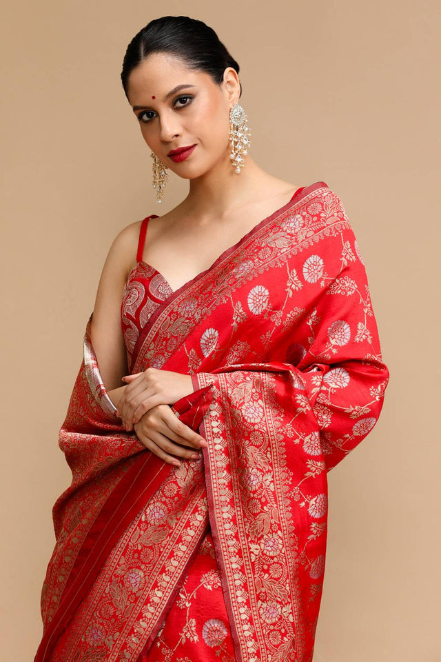Red Woven Silk Saree