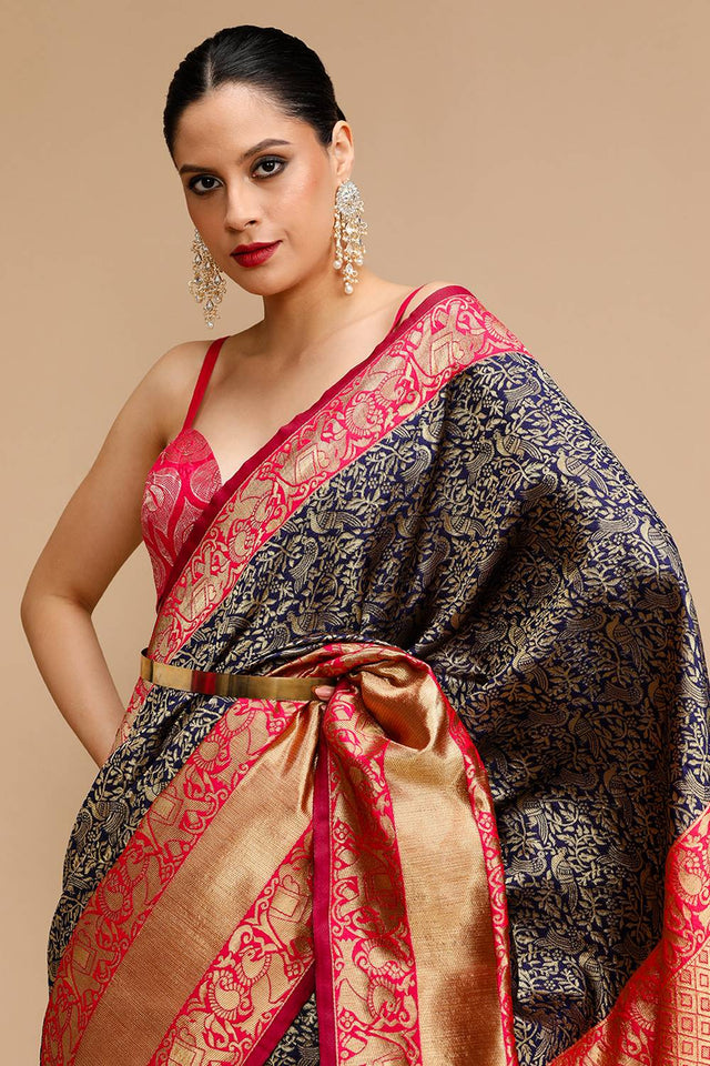 Blue Woven Silk Saree