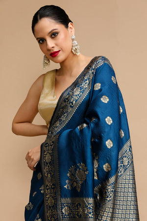 Blue Woven Silk Saree