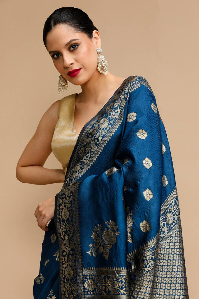 Blue Woven Silk Saree