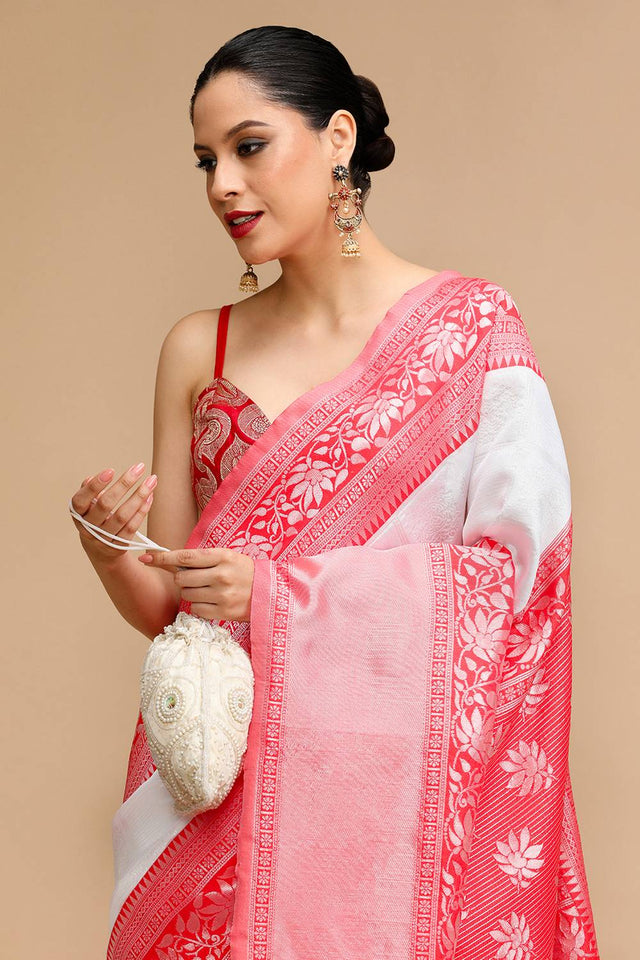 Off White Woven Silk Saree