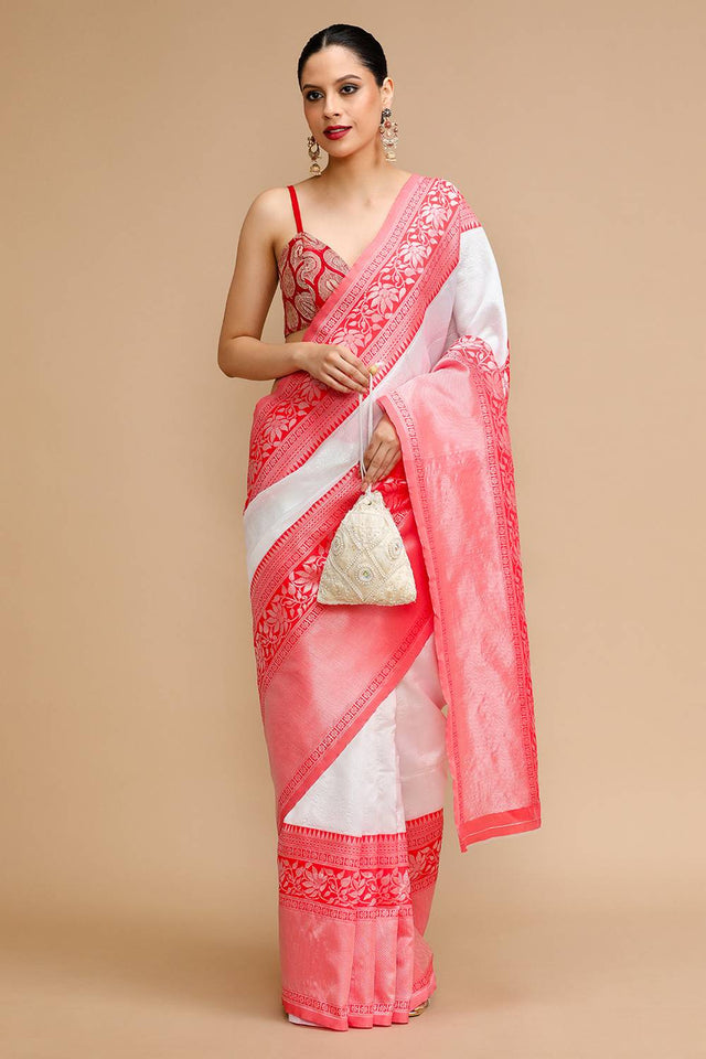 Off White Woven Silk Saree