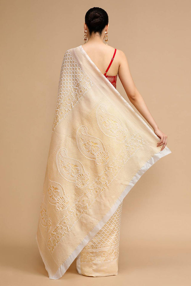 Cream Woven Silk Saree