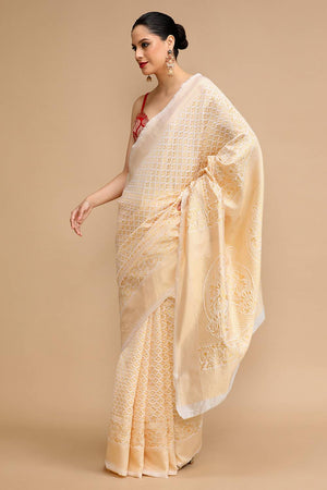 Cream Woven Silk Saree