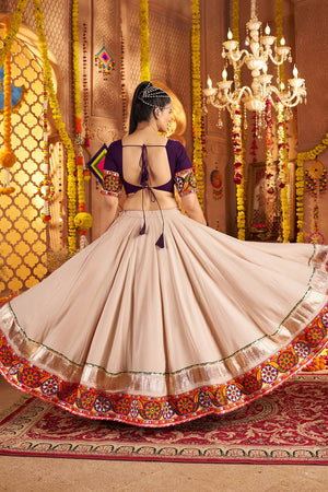 Beige Embroidered Rayon Lehenga