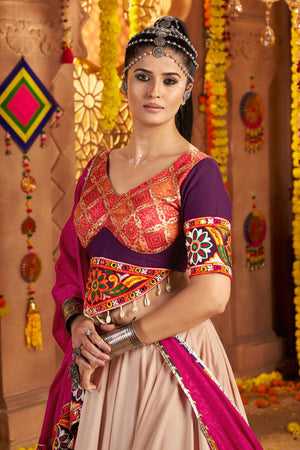 Beige Embroidered Rayon Lehenga