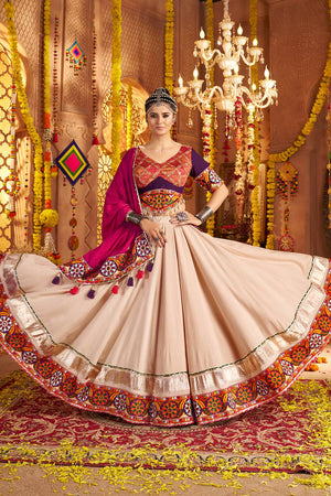 Beige Embroidered Rayon Lehenga