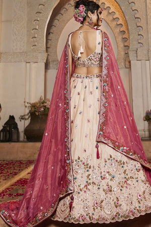 Cream Heavy Embroidered Tissue Lehenga