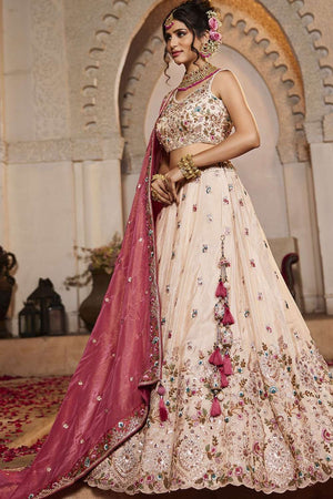 Cream Heavy Embroidered Tissue Lehenga