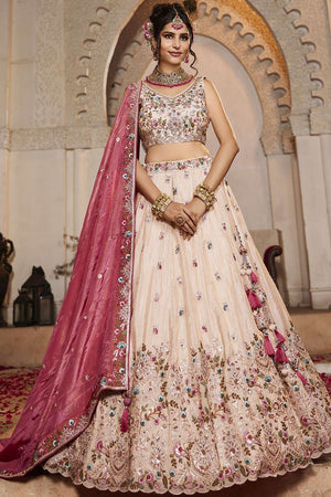 Cream Heavy Embroidered Tissue Lehenga