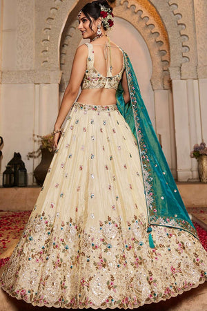 Cream Heavy Embroidered Tissue Lehenga
