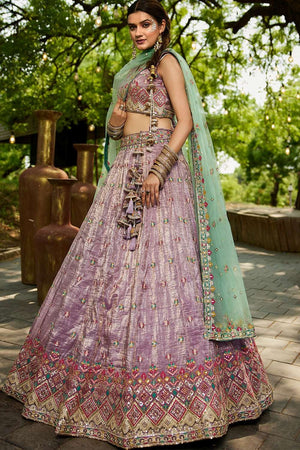 Lavender Heavy Embroidered Tissue Lehenga