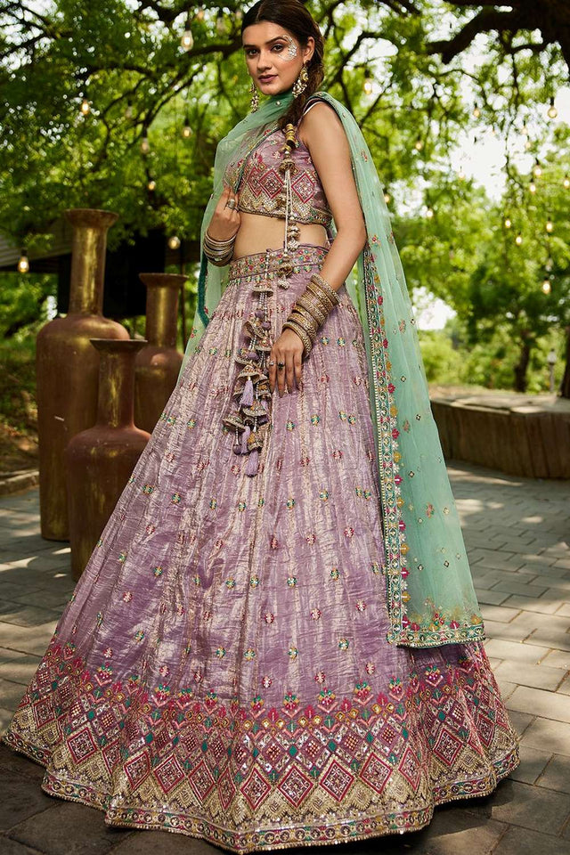 Lavender Heavy Embroidered Tissue Lehenga