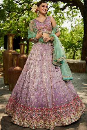 Lavender Heavy Embroidered Tissue Lehenga