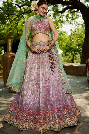 Lavender Heavy Embroidered Tissue Lehenga