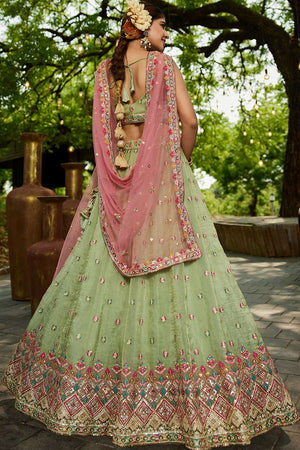Green Heavy Embroidered Tissue Lehenga (ACZ8934)