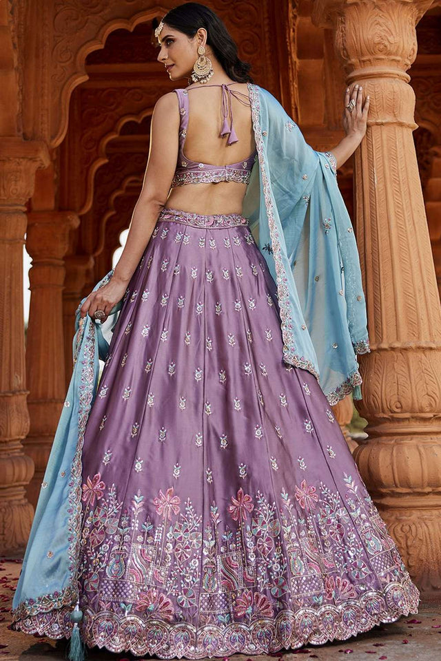 Lavender Heavy Embroidered Georgette Lehenga (ACZ8937)